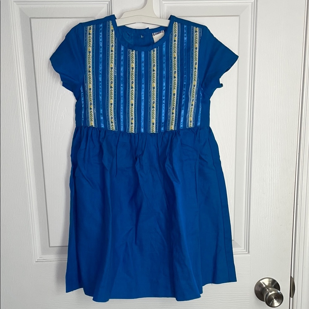 Vibrant Blue Kids Dress with Stripes